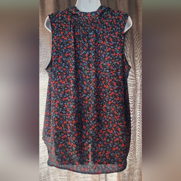 Loft Women's Floral Smocked Tie Neck Shell Top - Picture 3 of 3